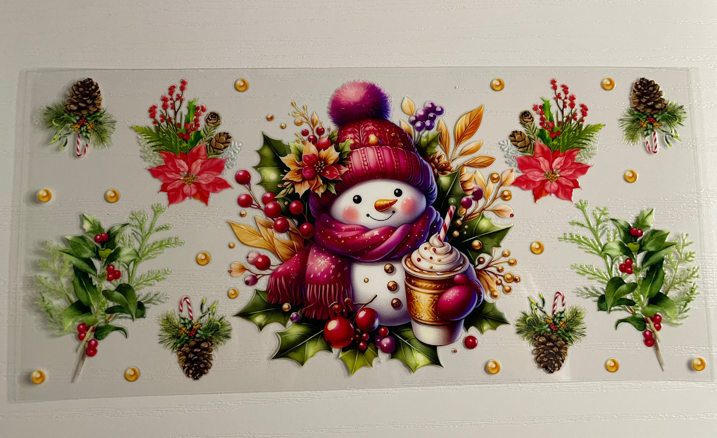 Snow man w/ red scarf & coffee Wrap