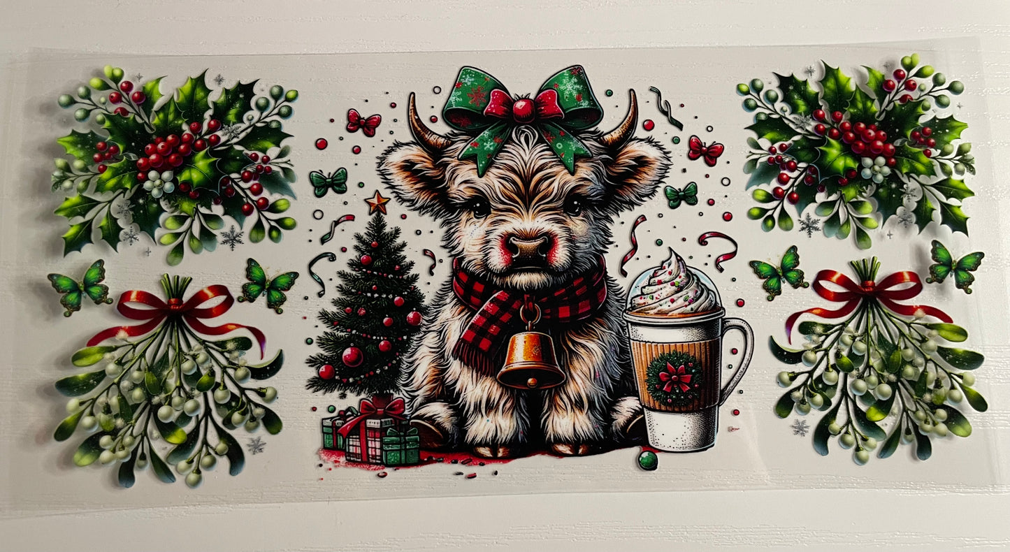 Highland Cow w/ green & red w/ coffee