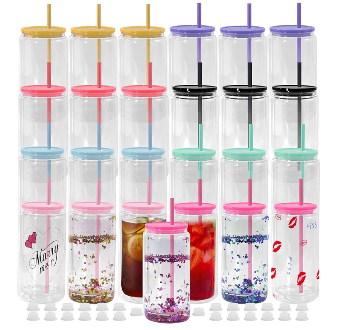 16oz Snowglobe Tumbler-Plastic-Colored Lid & Straw