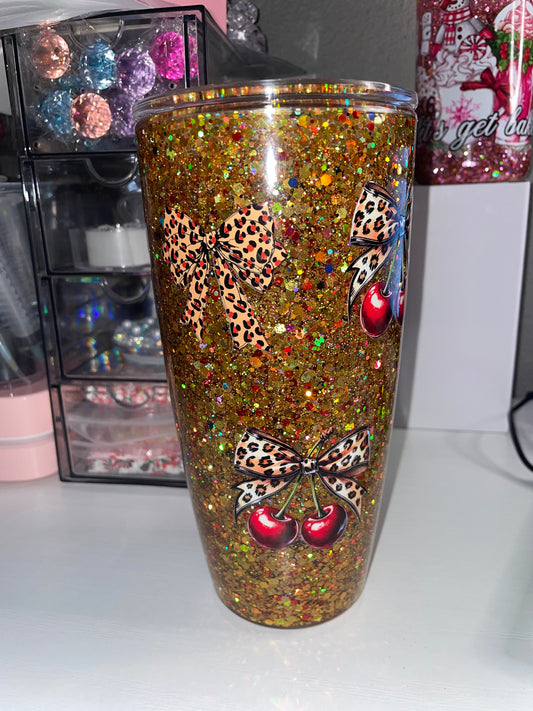 24oz Cherry & Bows Gold Tumbler