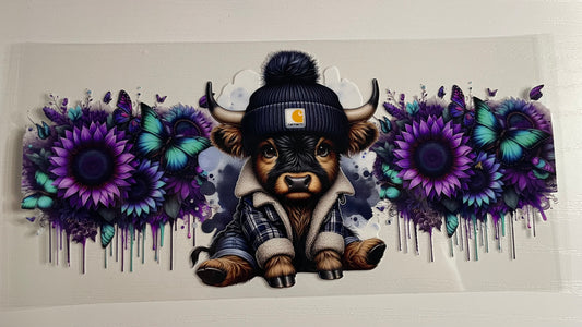 Highland Cow Purple Flowers Wrap