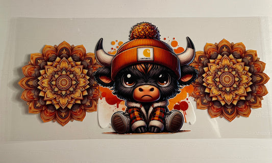 Highland Cow w/ Orange Flowers Wrap